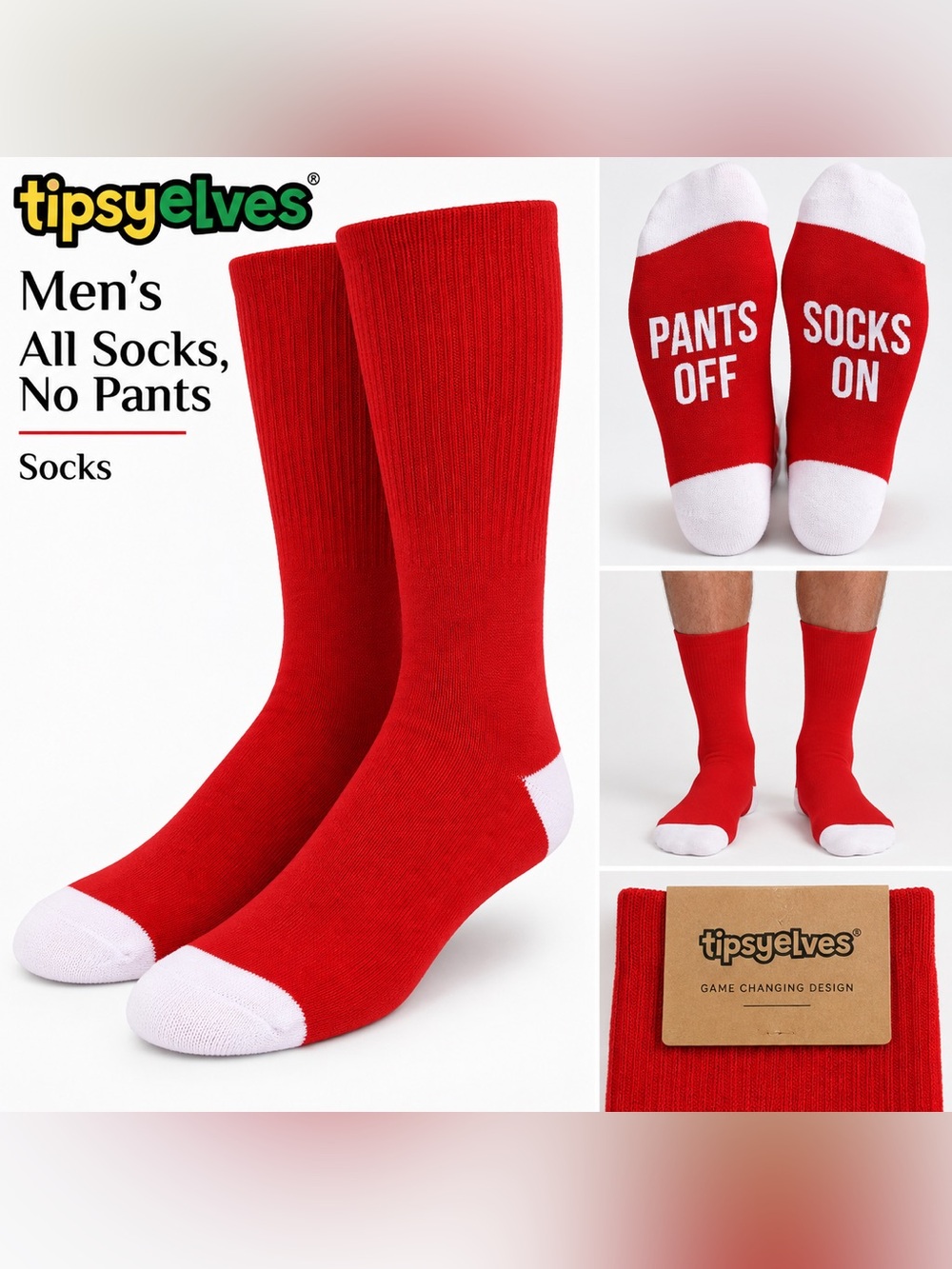 Tipsy Elves Men’s All Socks No Pants Red Novelty Socks NWT